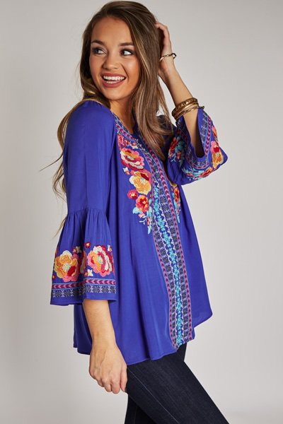 Remi Embroidery Tunic, Royal Blue