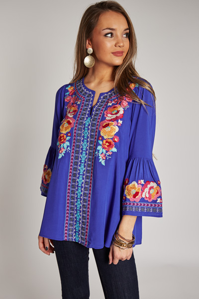 Remi Embroidery Tunic, Royal Blue