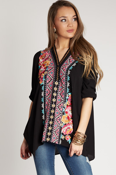 Beach Embroidered Top, Black
