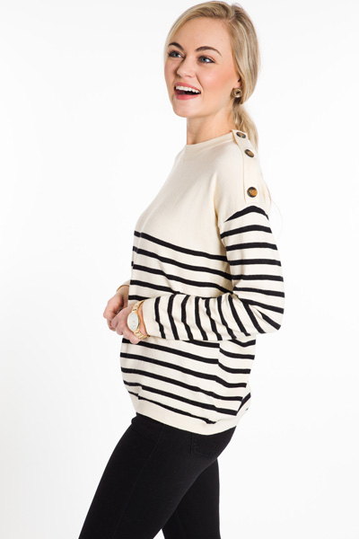 All Buttoned Up Stripe Sweater