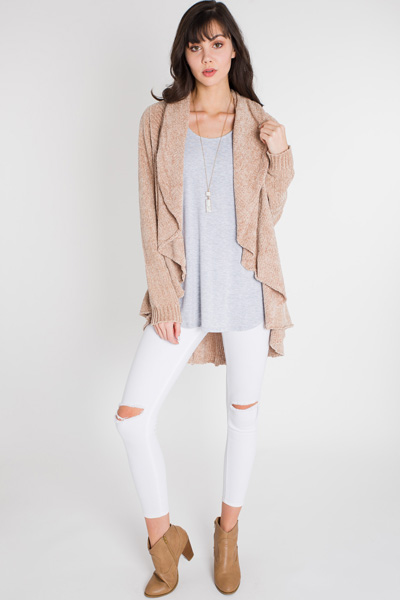 Waterfall Chenille Cardi, Taupe