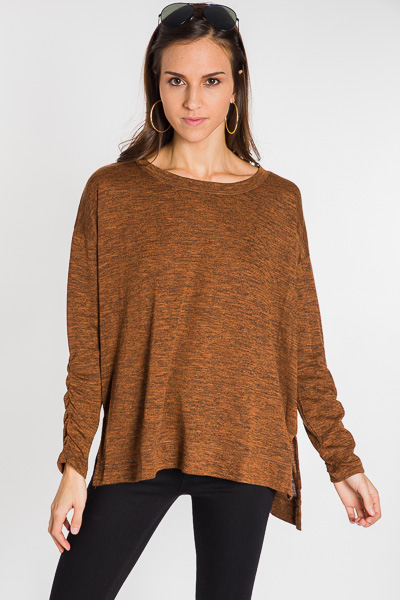 Ruched Sleeves Tunic, Caramel