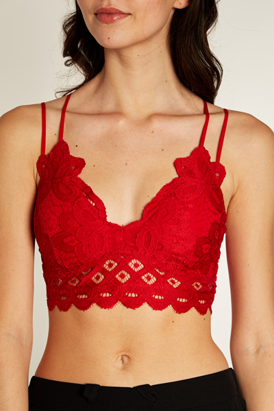 Lacy Padded Bralette, Red