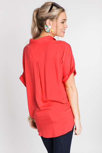 Twist and Shout Button Top, Coral
