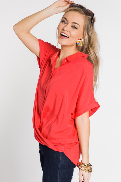 Twist and Shout Button Top, Coral