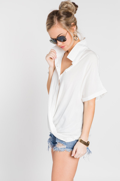 Twist and Shout Button Top, White