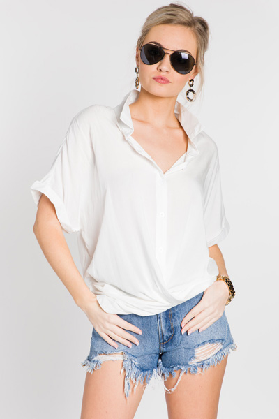 Twist and Shout Button Top, White