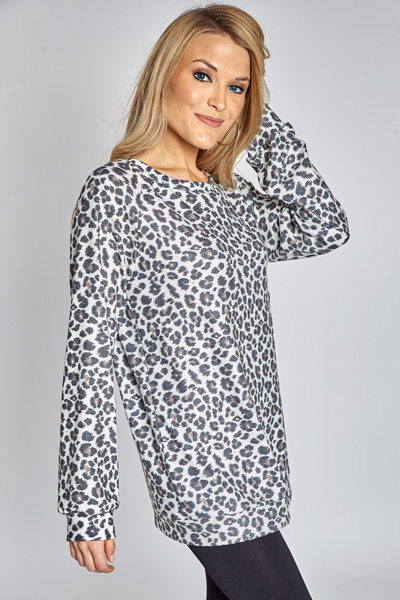 Printed Plush Pullover, Leopard