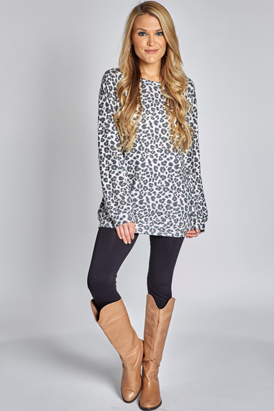 Printed Plush Pullover, Leopard