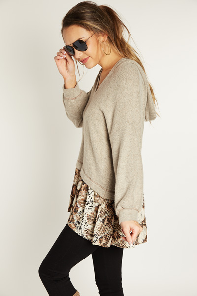 Contrast Hoodie, Taupe Snake