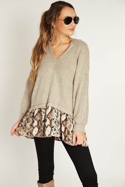 Contrast Hoodie, Taupe Snake