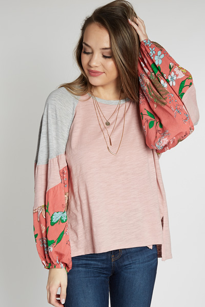 Floral Puff Sleeve Top, Blush