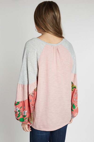 Floral Puff Sleeve Top, Blush