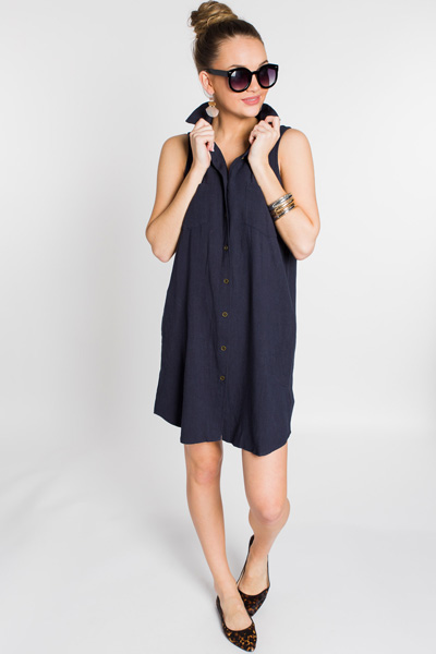 Test of Time Button Dress, Navy