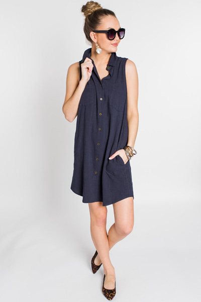 Test of Time Button Dress, Navy