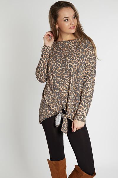 Tie Front Leopard Tunic