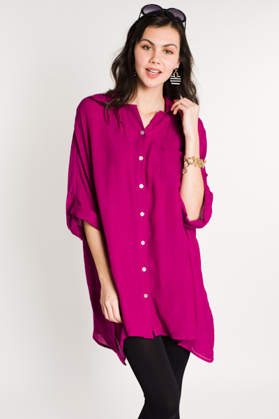 Oversized Button Down, Berry
