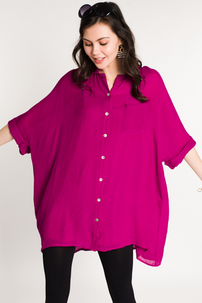 Oversized Button Down, Berry