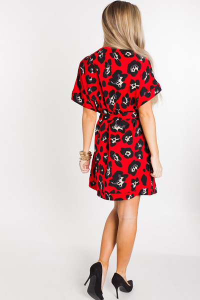 Belted Red Leopard Dress