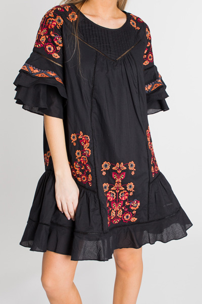Dark Blooms Embroidery Dress