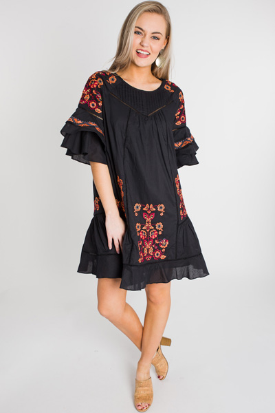 Dark Blooms Embroidery Dress