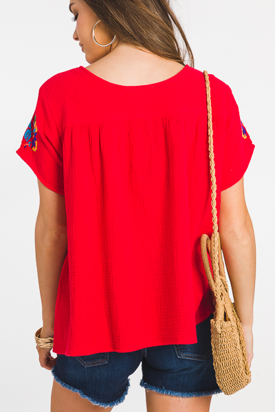 Neon Embroidery Top, Red