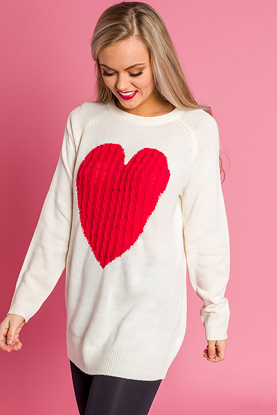 Red Heart Tunic Sweater
