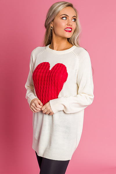 Red Heart Tunic Sweater