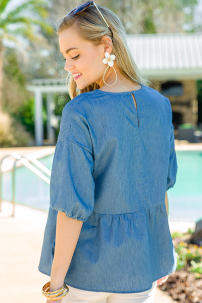 Chambray Puff Sleeve Top