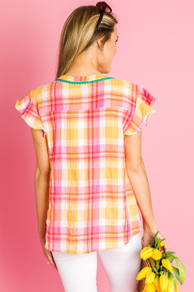 Sunset Plaid Embroidered Top
