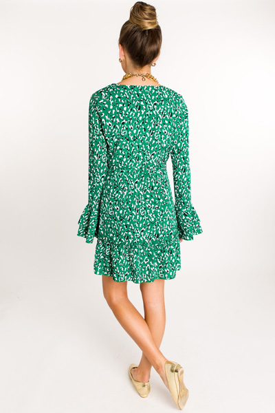 Oo La Leopard Wrap Dress, Green