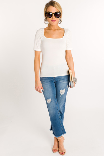 Square Neck Fitted Tee, Ivory