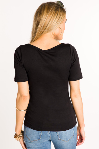 Square Neck Fitted Tee, Black
