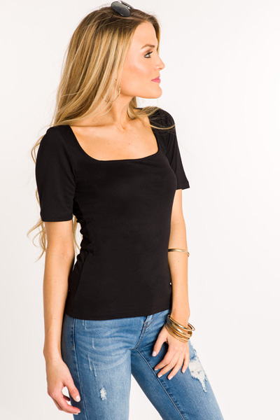 Square Neck Fitted Tee, Black