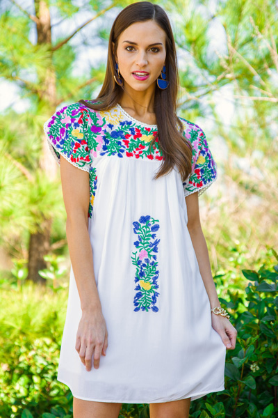 Carolina Embroidered Dress, White