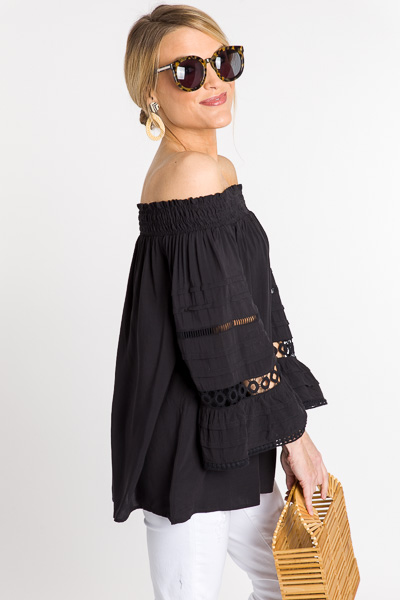 Pintuck Off Shoulder, Black