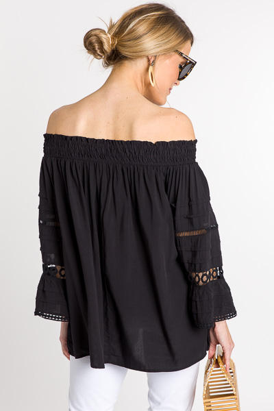 Pintuck Off Shoulder, Black