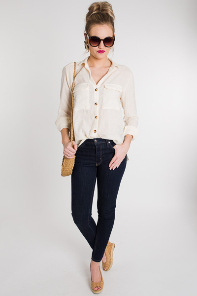 Easy Day Button Up, Cream