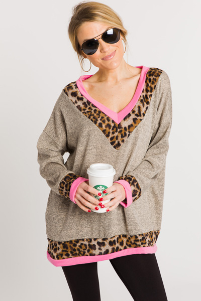 Pink Leopard V Pullover