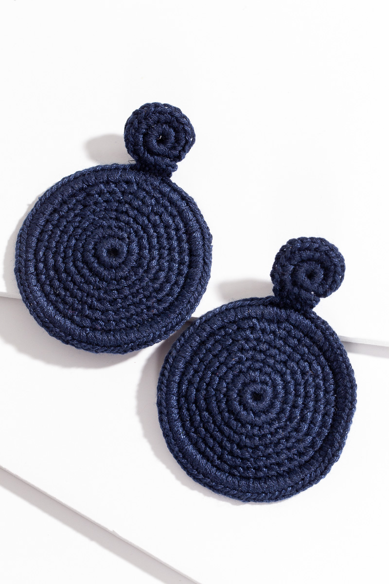 Round Weave Earring, Navy