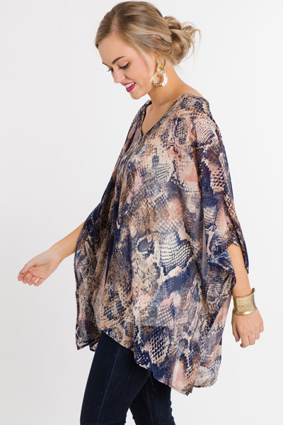 Navy Snake Chiffon Tunic