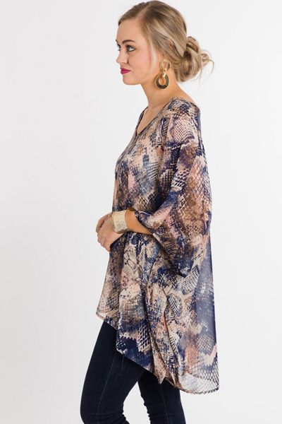 Navy Snake Chiffon Tunic