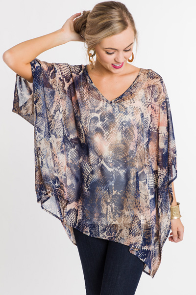 Navy Snake Chiffon Tunic