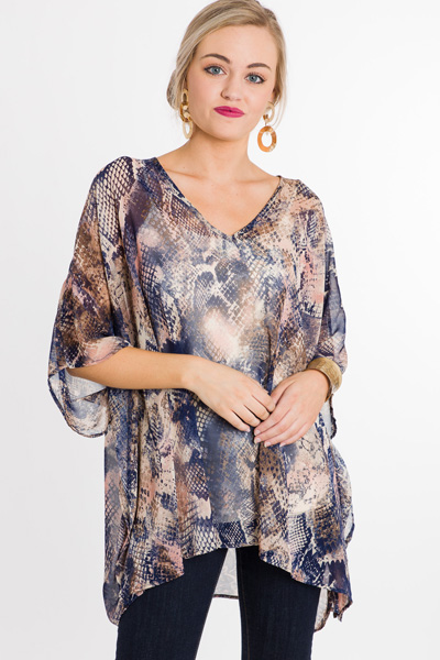 Navy Snake Chiffon Tunic