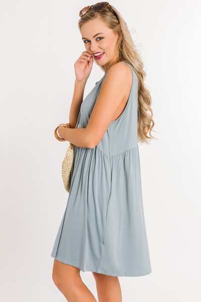 Tiered Bamboo Dress, Dusty Blue