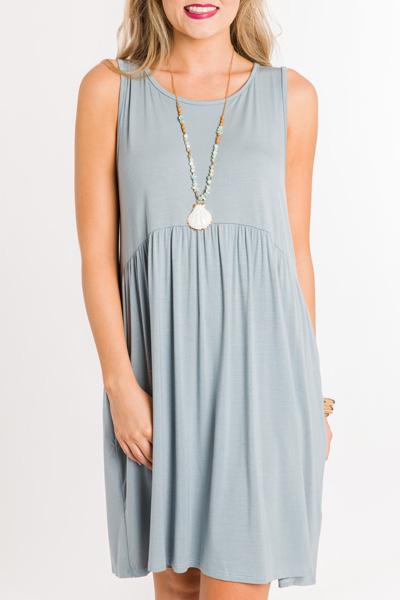 Tiered Bamboo Dress, Dusty Blue
