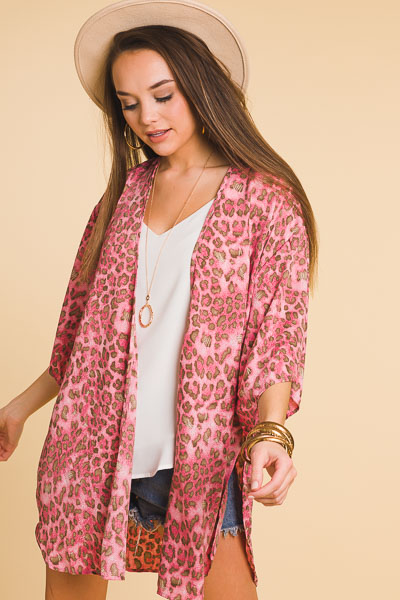 Leopard Kimono, Pink