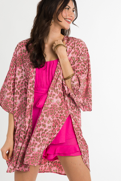 Leopard Kimono, Pink