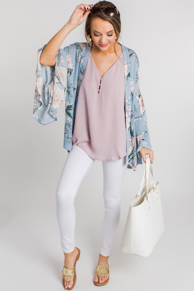 Powder Blue Floral Kimono