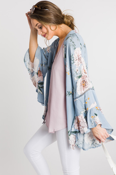 Powder Blue Floral Kimono